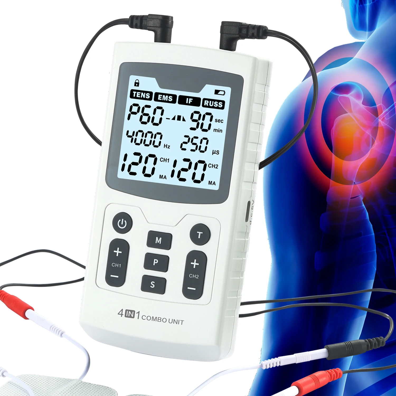 4 in 1 Combo Therapy 4000Hz IFT RUSS Arm Waist Leg Foot Rehabilitation Physiotherapy EMS TENS