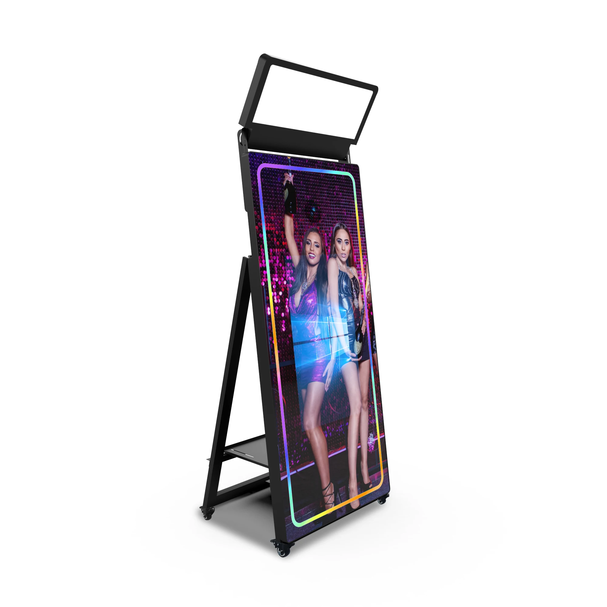 Led Metal Frame Portable Beauty Mini Selfie 65Inch Touch Screen Magic Mirror Booths With Camera And Printer Mirror Booth