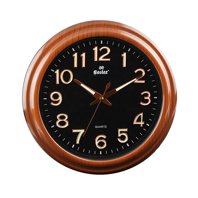
33CM plastic frame luminous plastic wooden dial hands nightlight is suitable for home decoration wall clock 