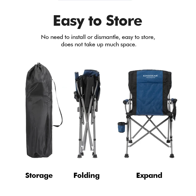 KingGear Outdoor Picnic 350 LBS Capacity Heavy Duty Camping Chair HighBack Padded Arm Chair Folding Camp Chair with Cup Holder
