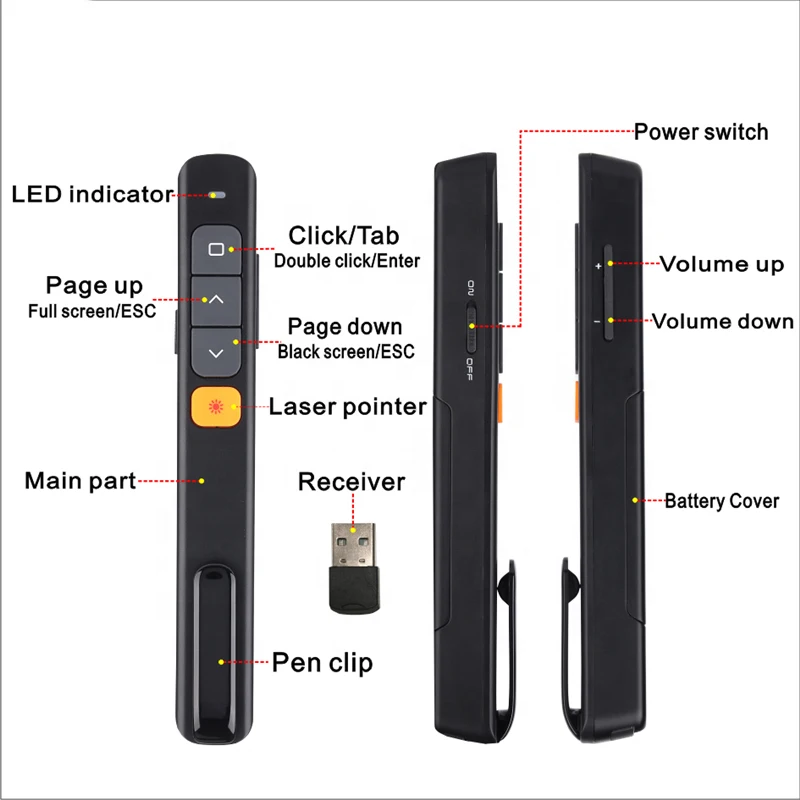 Red Laser Pointer Pen Lazer Pointer USB Laser Pointer Presentation Wireless Presenter Clicker for Presentation Remote