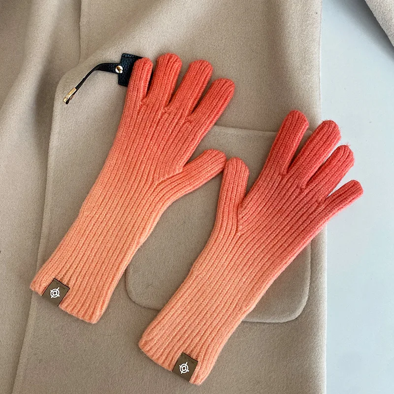 Gradient color gloves new touch screen gloves with exposed fingers winter warm fashion ins wind net red gloves