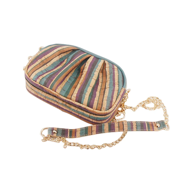High Quality Gold Metal Chain Natural Cork Shoulder Bag Eco-friendly Cork Crossbody Bags for Girl