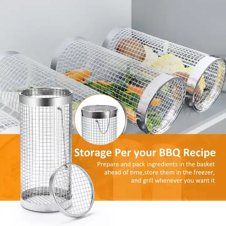 WONDERFUL BBQ cage round barbecue basket outdoor BBQ smoking cage Rolling Grilling Basket