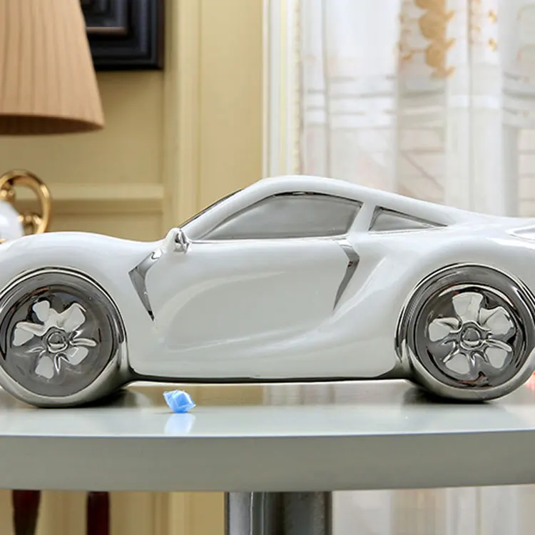 Creative design white car shape nordic luxury ceramic crafts table decoration for porch & office