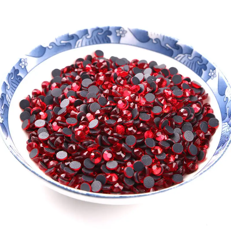 Honor Of High Quality Red Glass Flat Back Non Hot Fix Rhinestones Round Bulk Crystal