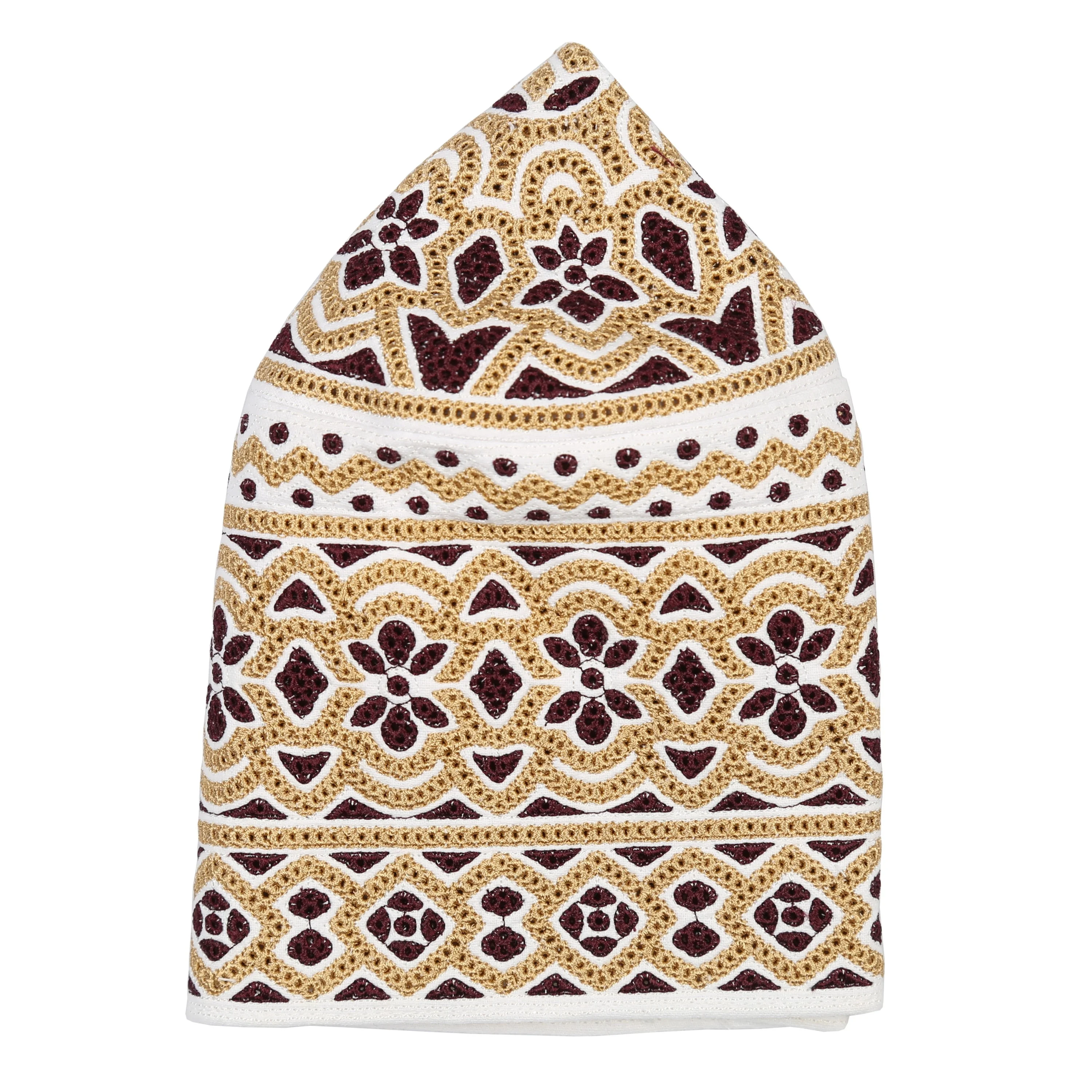 Newest Design African Multi Color Dome Embroidered Crochet Stylish Kopiah Flat Hat For Muslim Omani Man Prayer Cap