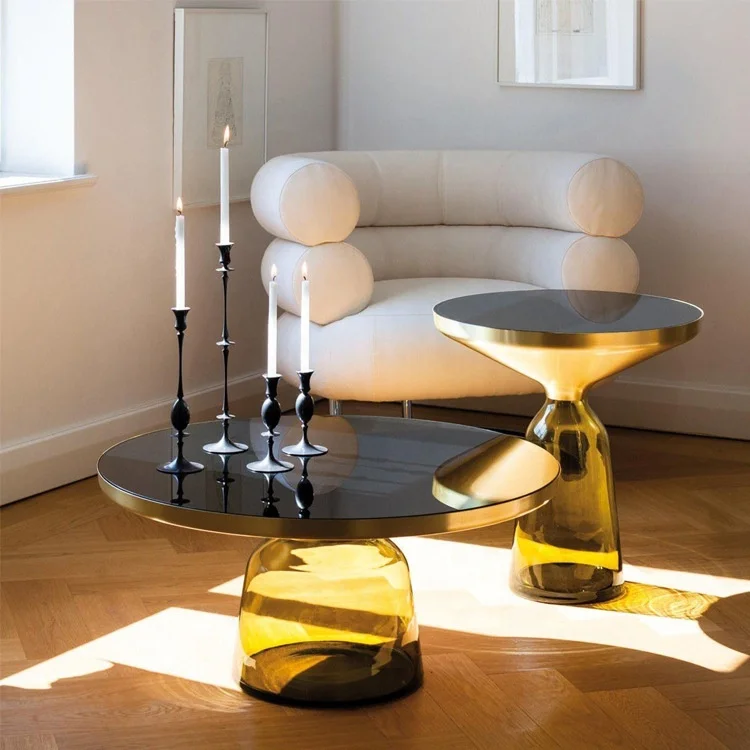 Colorful glass round table set transparent mirror side table sebastian herkner bell coffee table