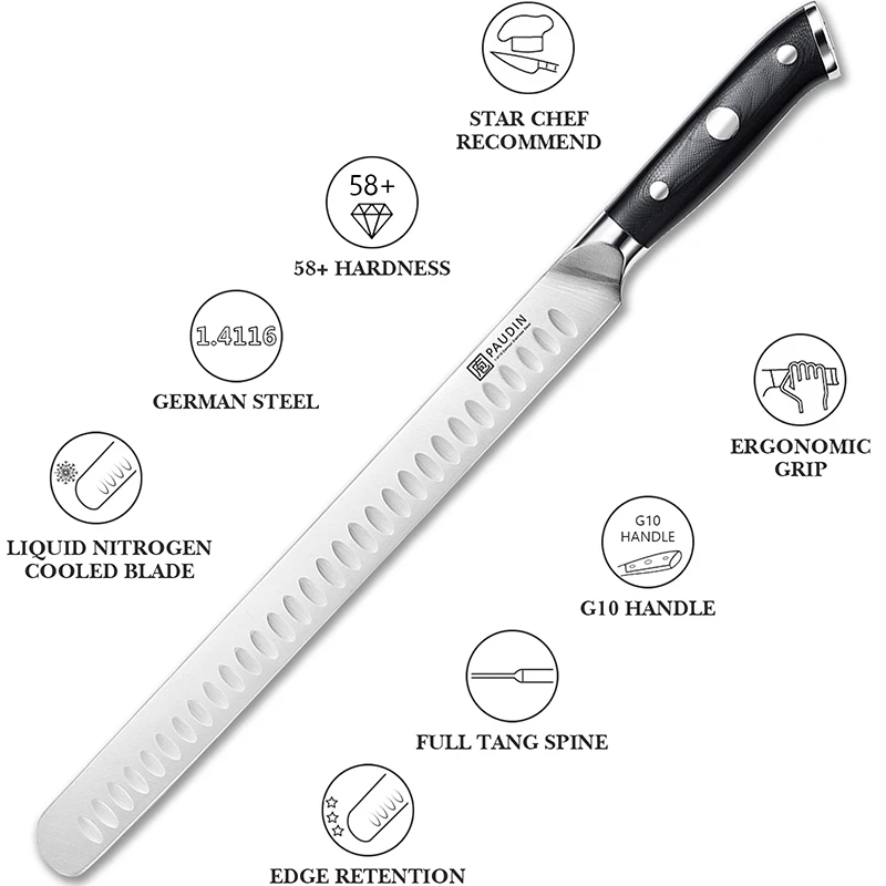 12 Inch Fillet Knife Ultra Sharp German Steel H14116 With Premium G10 Handle Ham Knife Kitchen Knife