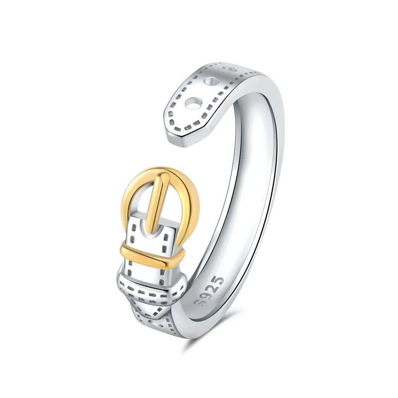 925 sterling silver textured belt open engagement ring simple personality adjustable fashion ring for girlfriend