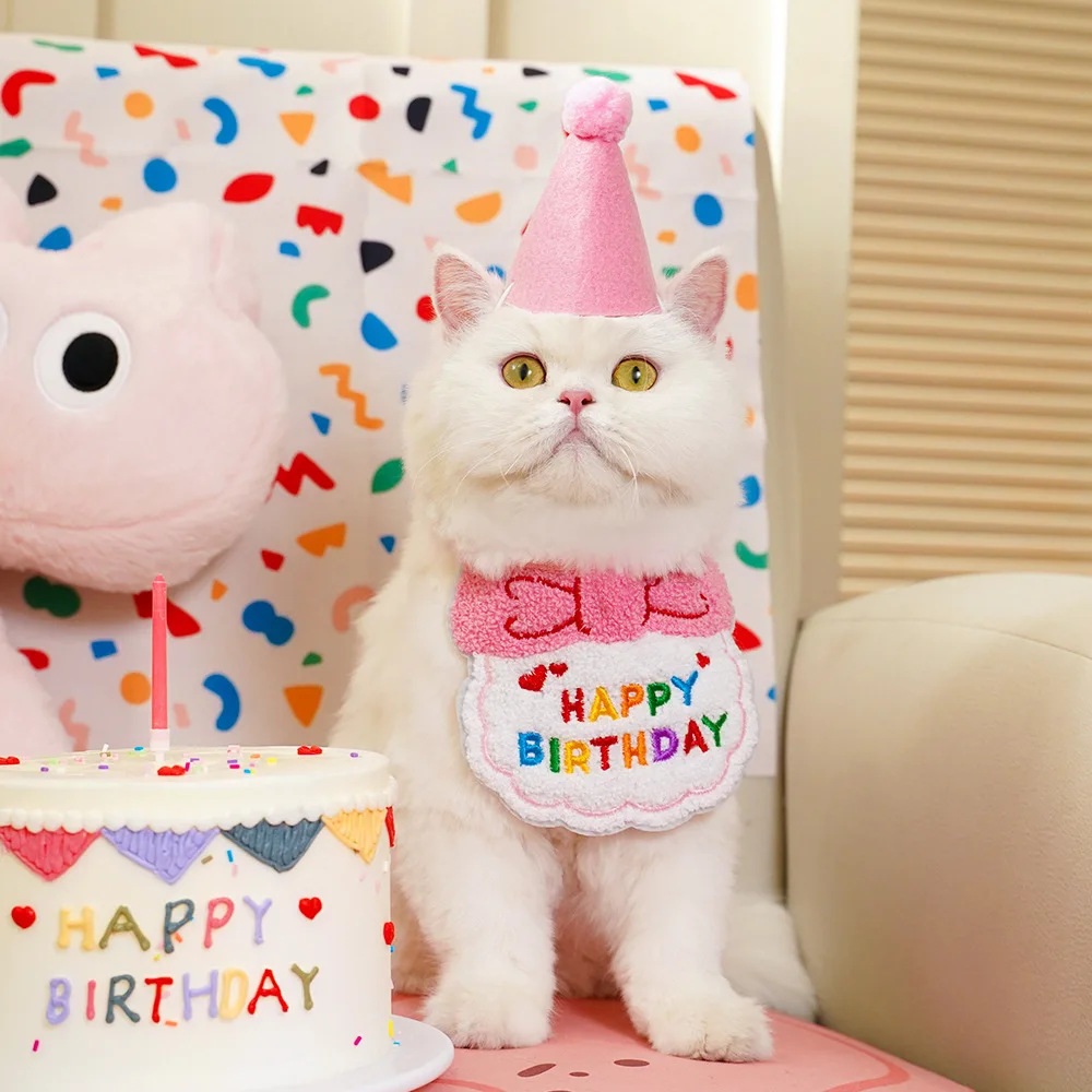 Pet Caps And Scarf For Birthday Party Dress Up Cute Hat Bib Dog Cat Saliva Towel Funny Photography Props Gift Pet Costume