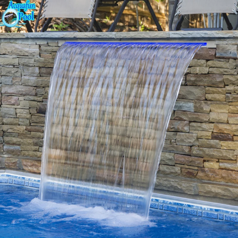 Landscape Fixed Mounted Water Descent Acrylic Fountain Garden Spillway Swimming Pool Led Waterfall Lights