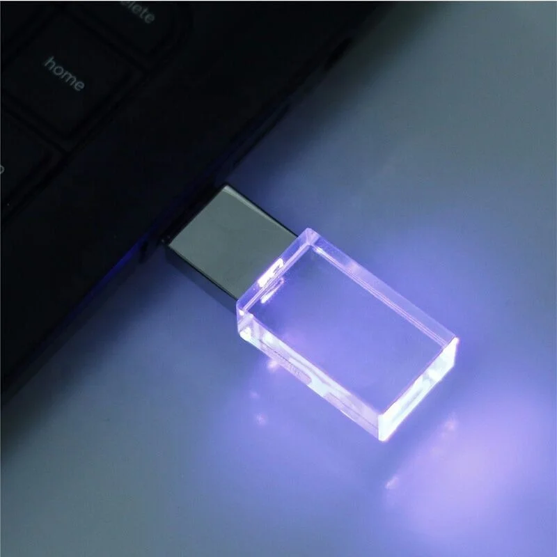  Custom 3D Laser Logo Cle USB 2.0 3.0 crystal usb flash drive 2gb 4gb 8gb 16gb 32gb 64gb 128gb 256gb with LED