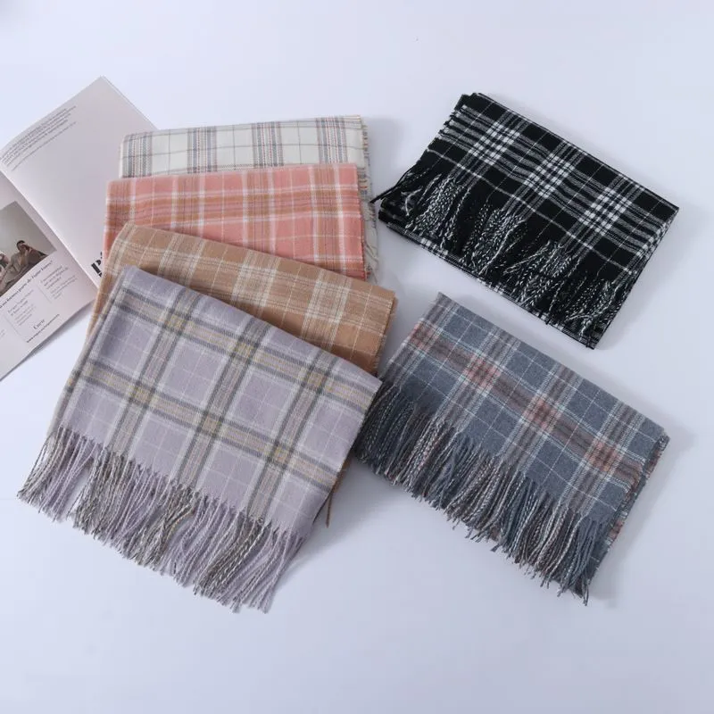Factory Winter Cashmere Feel  Acrylic Scarfs For Women Men Fashion Wool Tartan Checkered Plaid Shawl Scarf With Tassels