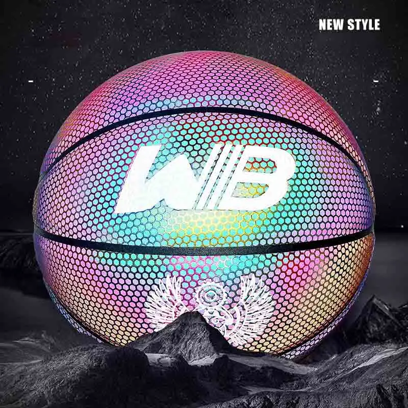 holographic glow custom reflect shiny fluorescent customized reflective basketball