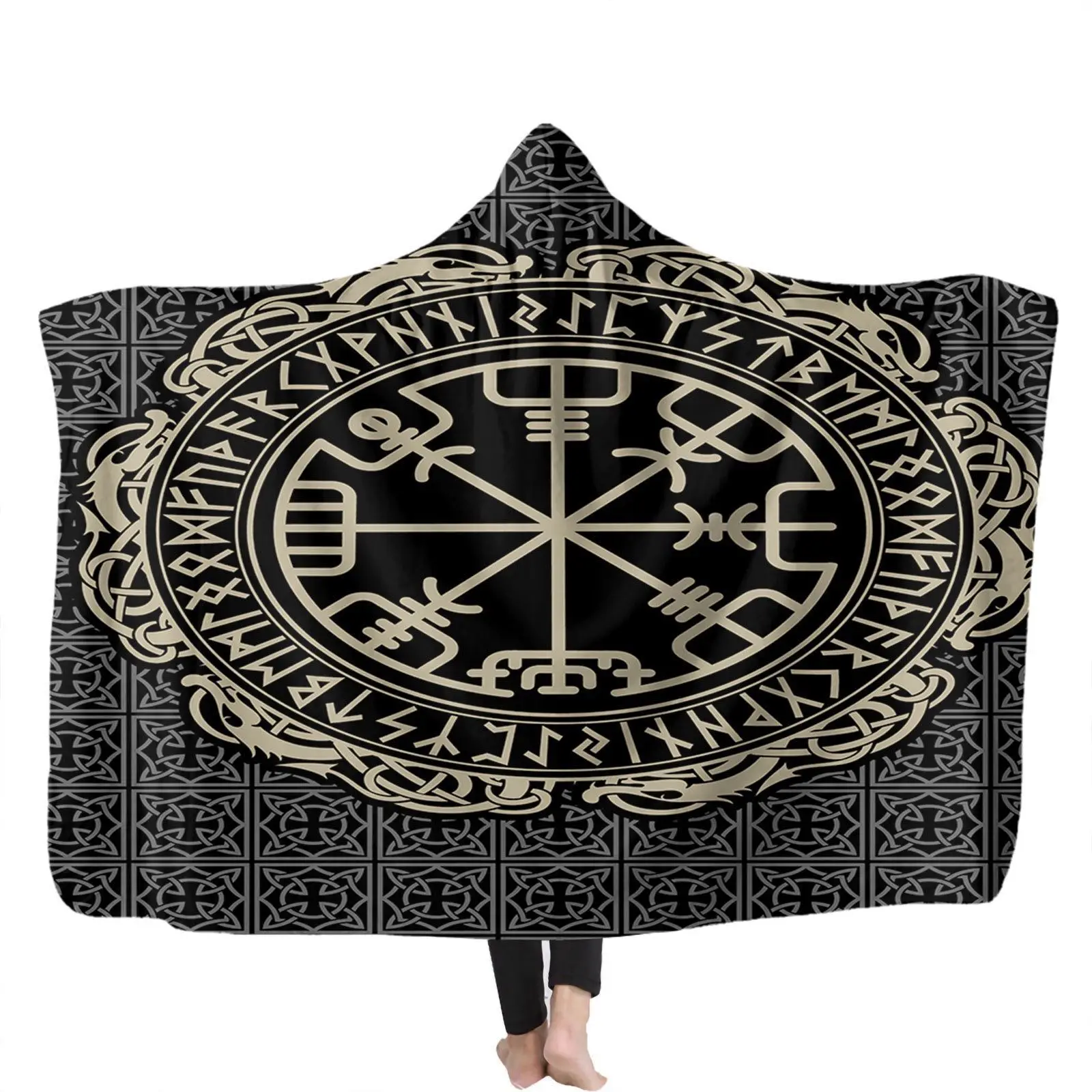 Custom Pattern Printed Comfortable Wear Winter Printed Hooded Blanket Christmas Wearable Blankets