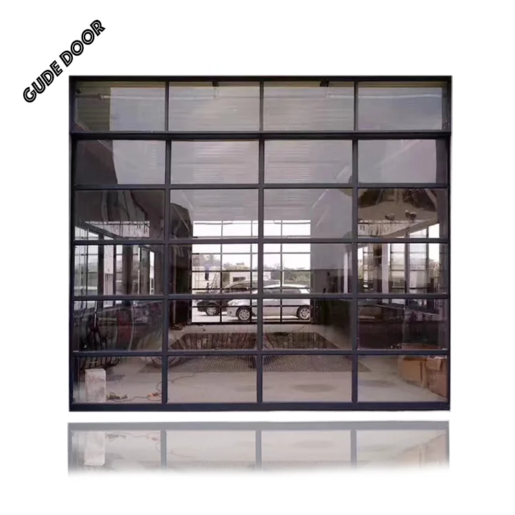 Minimalist Design See-Through Door Steel Aluminum Alloy and Glass Foldable Garage Mirror Perspective Workshop Door