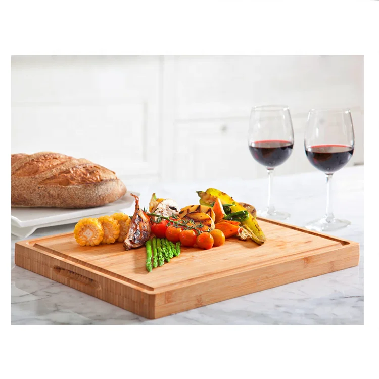 Custom large cutting chopping block board wooden chopping board bamboo with double handles