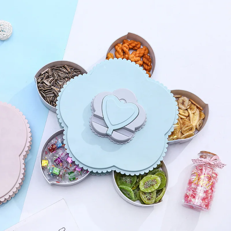 Creative flower petal rotating fruit plate melon seed plate