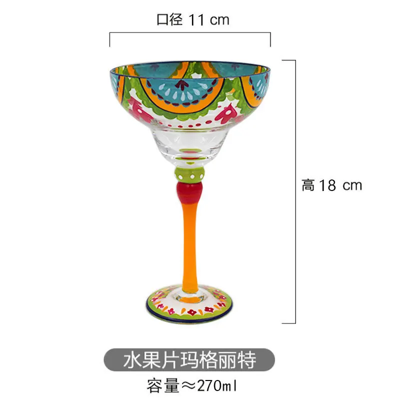 Hot sale creative painted margarita crystal glass tall triangle glass cocktail champagne flutes