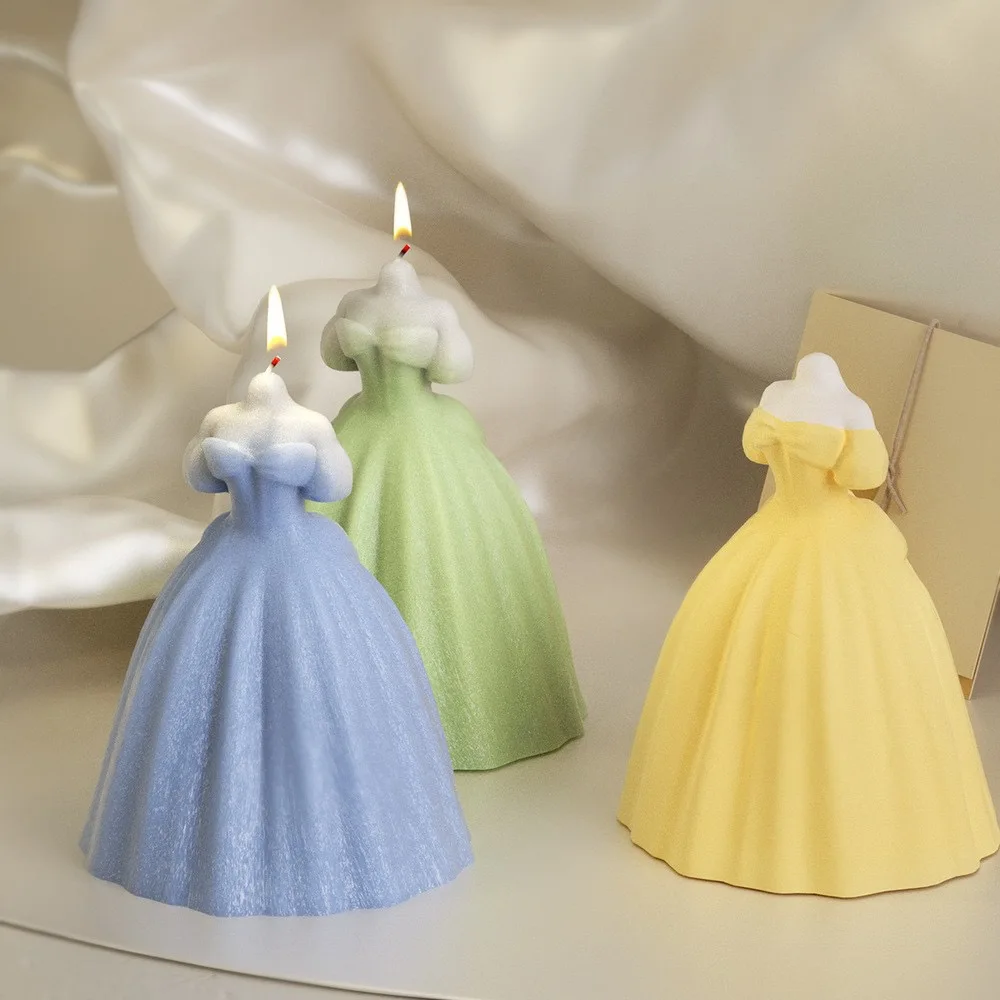 Newest DIY Wedding Princess Dress Resin Gypsum Aromatherapy Candle Silicone Mold Cake Decoration Mold and Soap Moulds