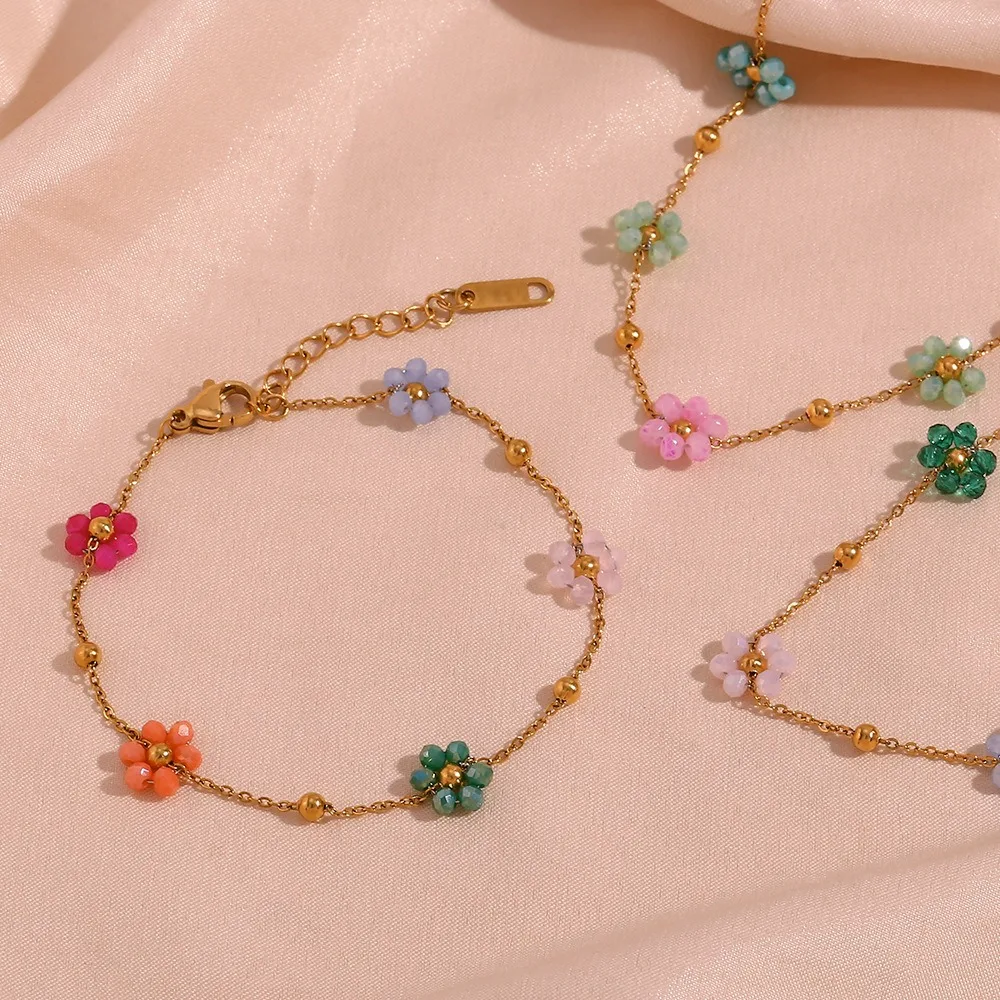 Summer Fashion Internet Celebrity Beaded Flower Chain Jewelry Innovative Design Stainless Steel Bracelet Necklace Waist Chain
