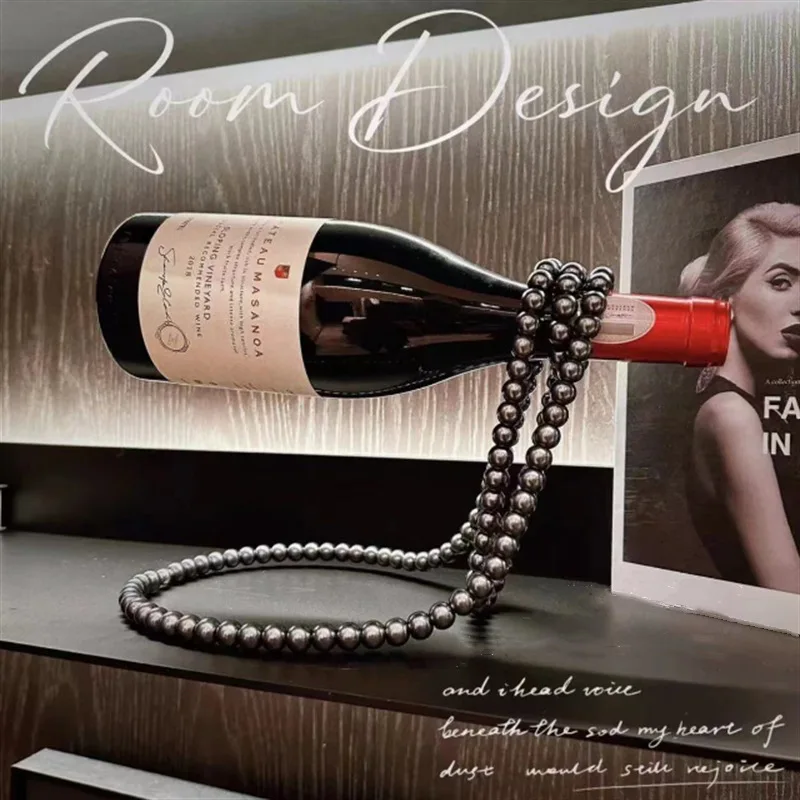 Pearl Necklace Shaped Wine Rack Metal Wine Bottle Holder Wine Bottle Stand for Bar and Home Decoration