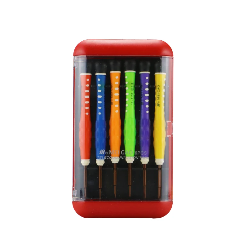 MEIGAO111 6 piece set clock batch S2 red plastic box Precision screw driver with magnetic, watch clock maintenance screw driver