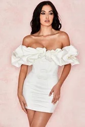 D1592 Hallow Out Cotton Summer  Backless Body On Ruffle One Shoulder Tube Top Halter Neck Dress