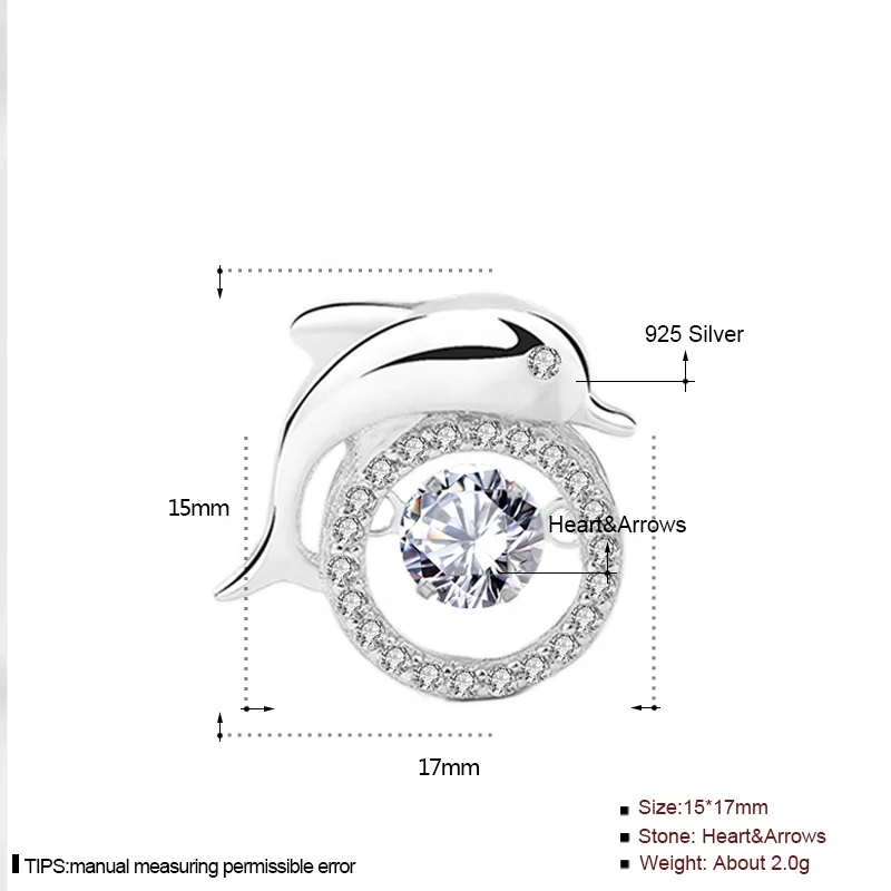 DC42 925 silver bright jewels lovely dolphin  jewelry  necklace with smart stone animal style for girls