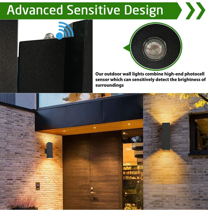 5CCT Selectable Black Sensor Outdoor Wall Lights Dimmable Wall Mounted Light Fixture IP65