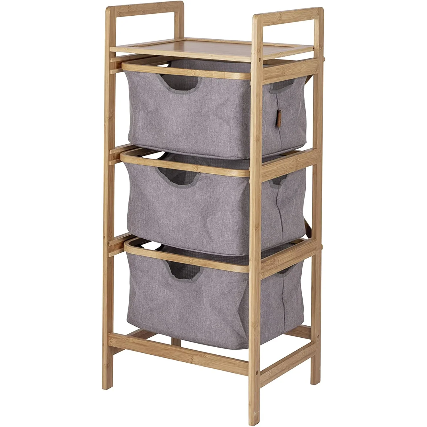 Custom 3 Tier Bamboo Hamper Storage Cart 2 Section Rolling Storage Shelf Drawers Basket and 4 Wheels Home Furniture Unit Fabric