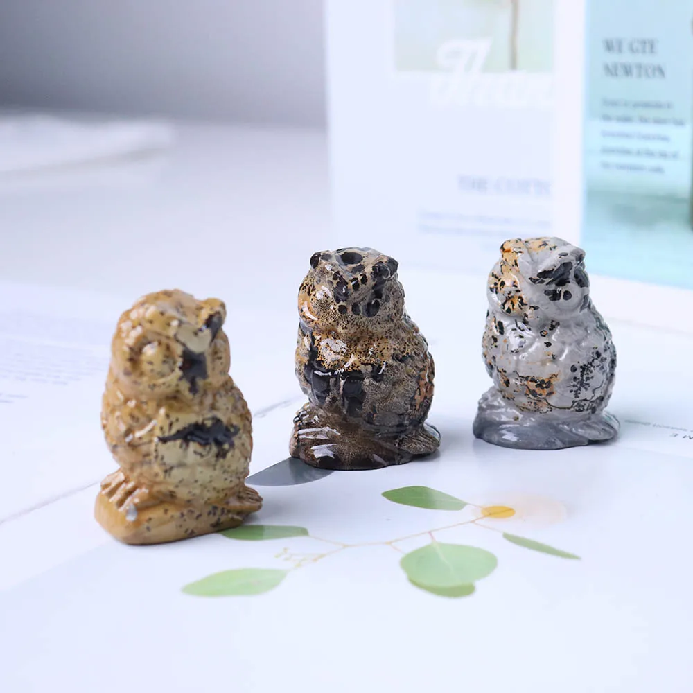 Wholesale healing crystal picture stone owl shape crystal carving for decoration gifts