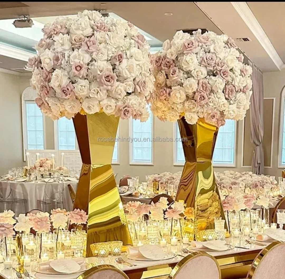 Wholesale Hot Sale Event Wedding Centerpieces Tall Gold Mirror Pillar Flower Stand