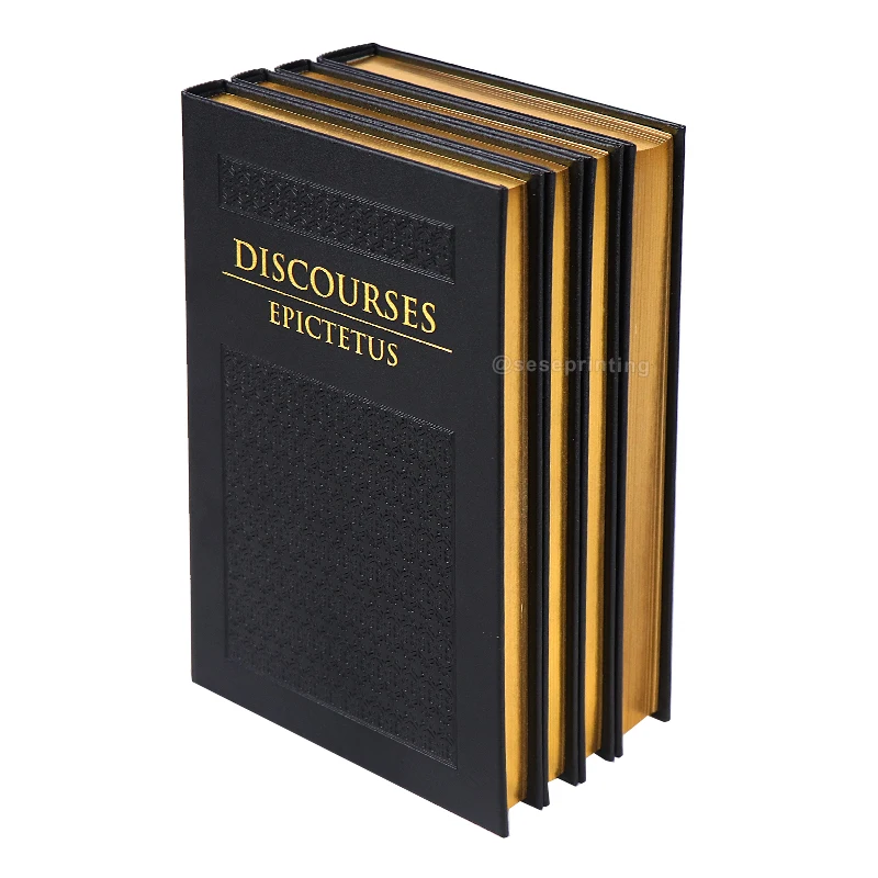 Hardcover Novel Books Multi-colored Stenciled Sprayed Edges Custom Embossed Leather Cover Sewing Bound Book Printing