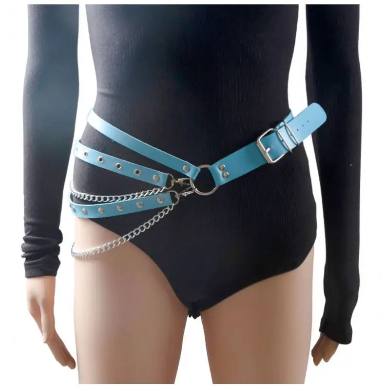 Sexy Leather Punk Harajuku Big O-ring Belt Punk Exaggerated Big Metal Ring Metal Hoop Women Performance Belt For Jeans Chain