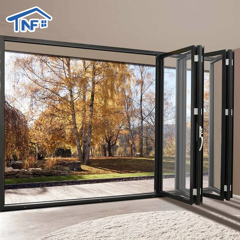Usa commercial residential lowes glass outdoor transparent long aluminum bi folding accordion bifold and slide swing door