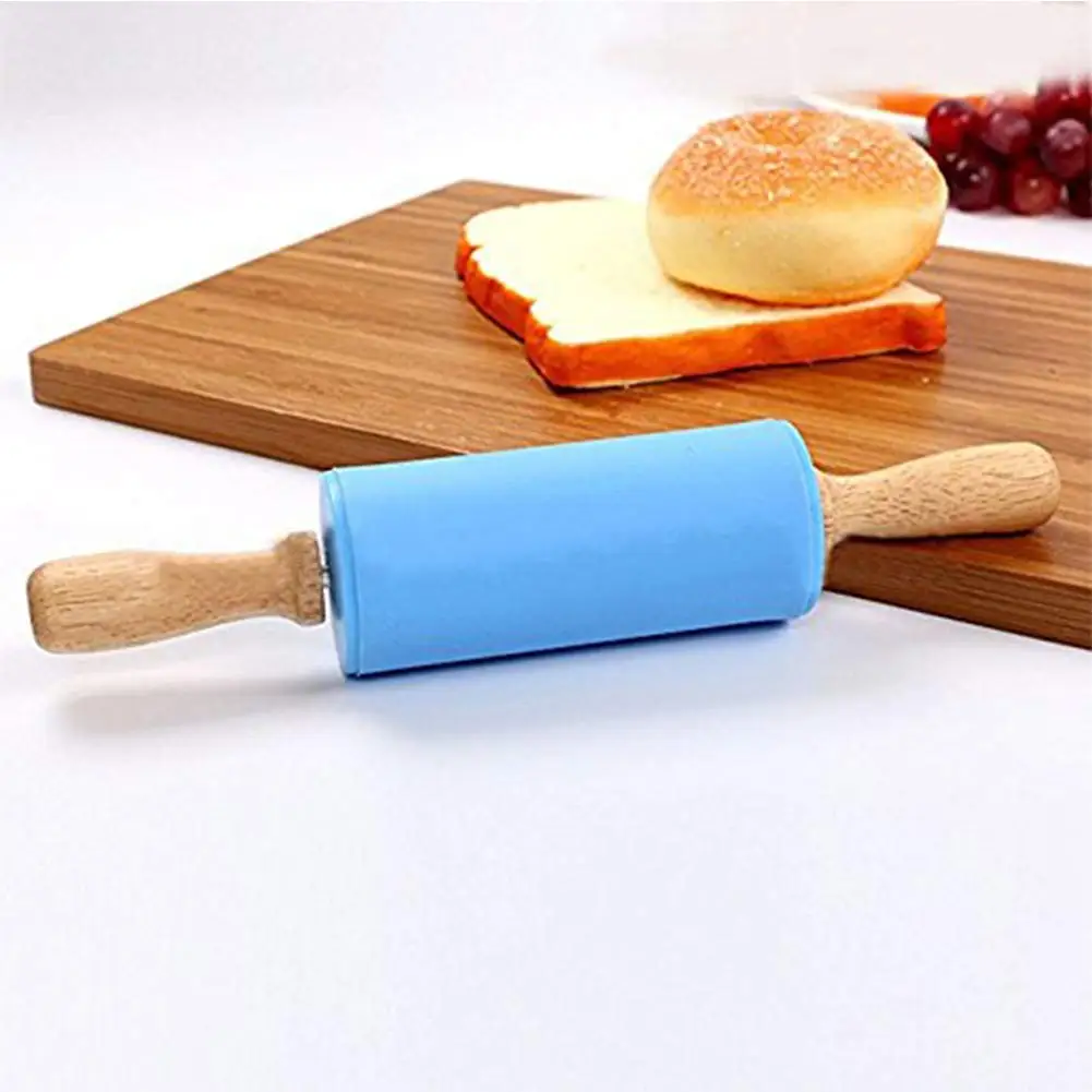 Kids Dough Rollers Baking Tools Supplies Home Kitchen Custom Wood Silicone Pastry Boards Mini Rolling Pin Set With Wooden Handle