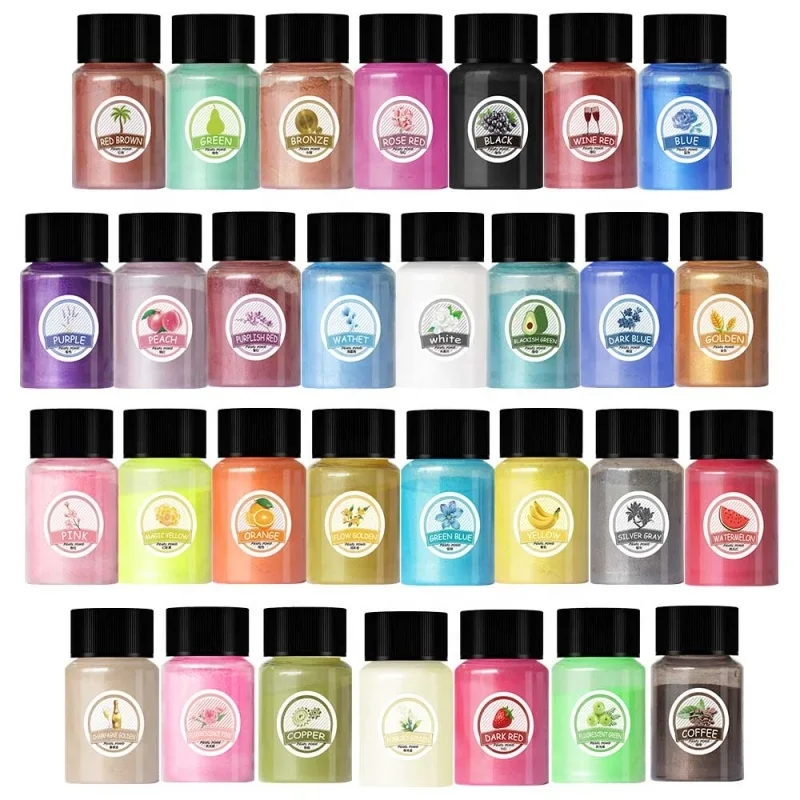 Directly Manufacturer Hot sale 30 Colors non edible mica color powder 10g each for epoxy resin with 12 months Shelf time