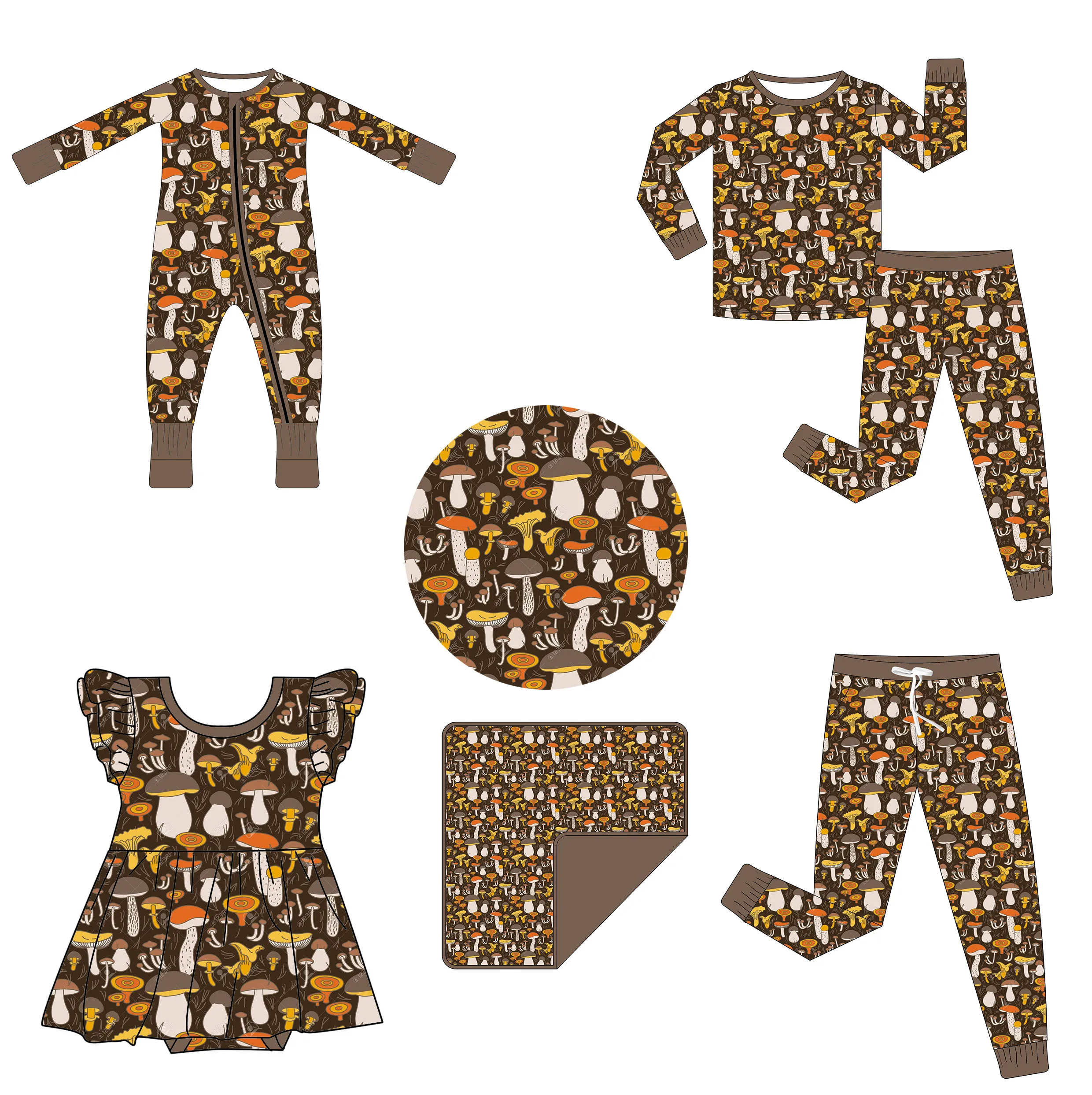 Бамбуковый комбинезон с принтом грибной тематики для малышей