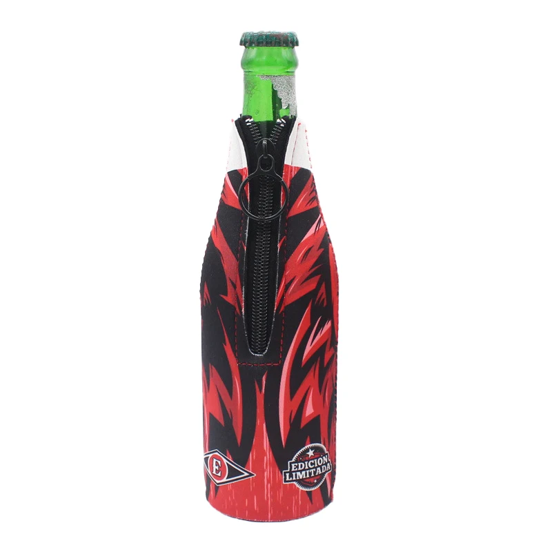 
Waterproof Neoprene Beer Bottle Sleeve with Zipper Insulated Wine Bottle Bag Thermal Food Geometric 