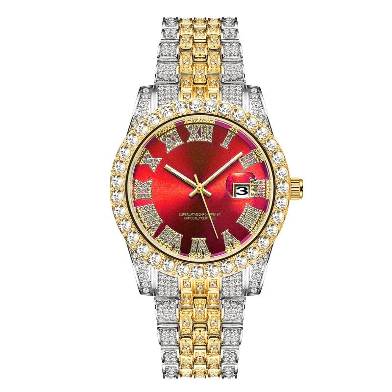 Hip Hop Diamond Watch Fashion Luxury Quartz Watches Stainless Steel Diamond Dial Iced Out Quartz Watch Men Jewelry