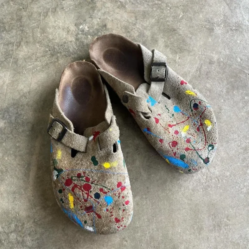 Customization Men Fashion Close Toe Mules Large Soft Sole Clogs Leather Women Men Unisex Flat Slippers