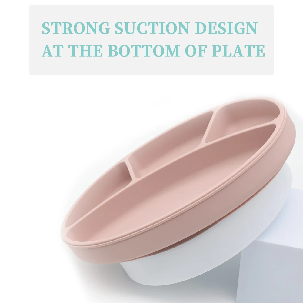  Amazon Baby Top Seller Product Sourcing Feeding Plate Set BPA Free Silicone Suction Dish and Spoon Bamboo