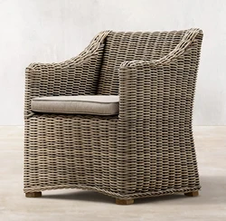 leisure Teak frame thick concrete table top outdoor garden table set rattan armrest patio dining chairs outdoor furniture