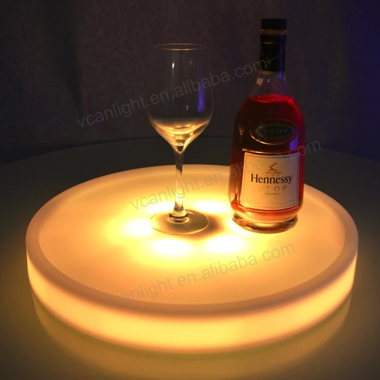 New Design Cute Led Light Glow Rolling Round Trays for bar KTV Club