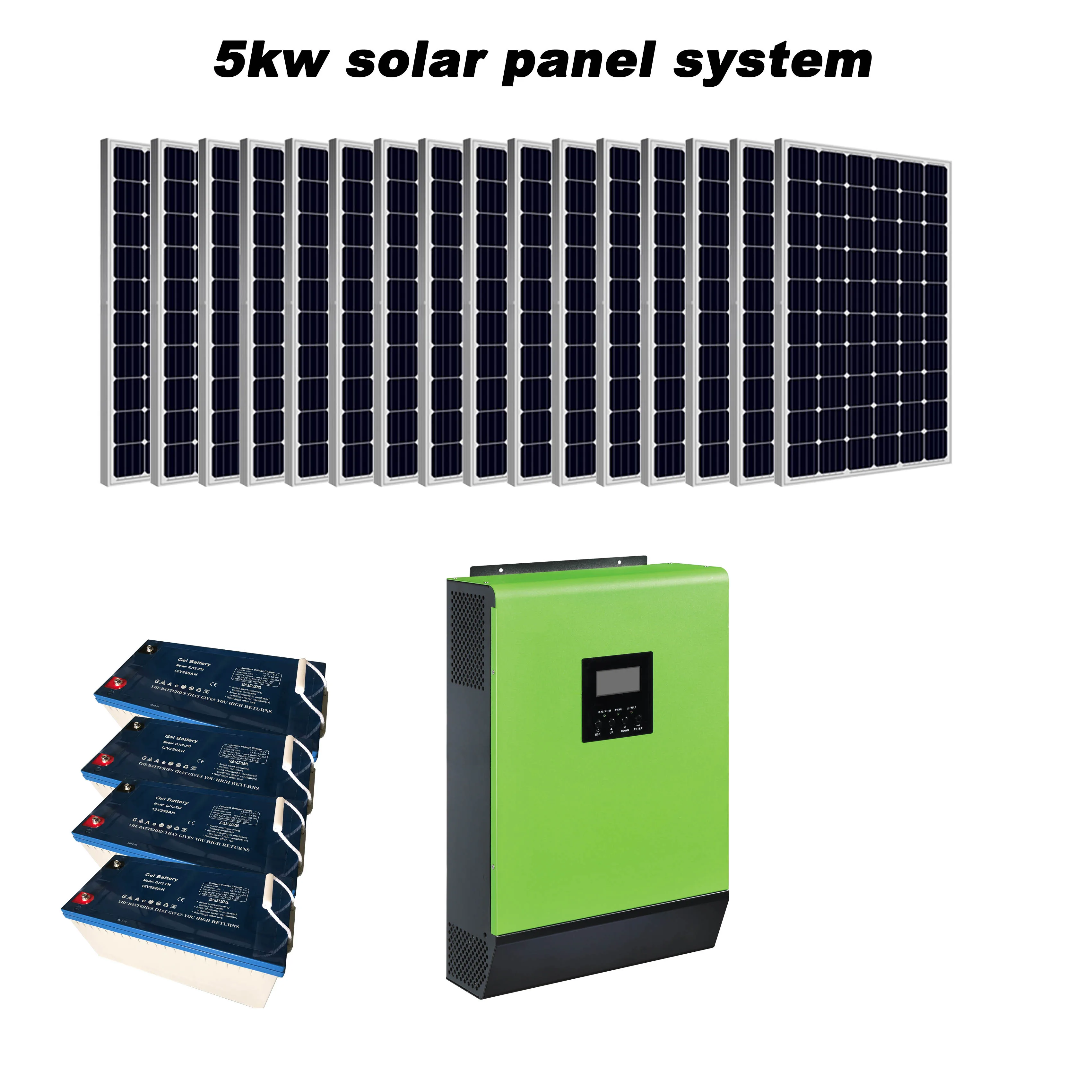 factory price 5kw full power solar panel inverter controller battery complete set off grid home solar system