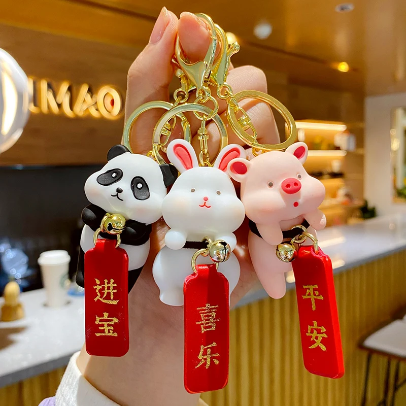 BaiMao wholesale lovely panda rabbit animal shaped  bag pendant decor chain door key ring hello kitty key chain