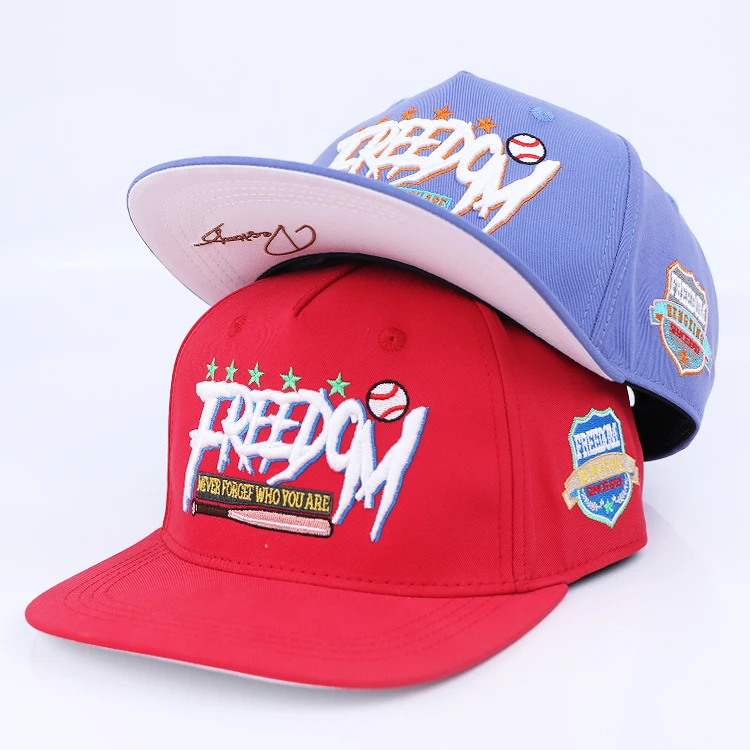 Hengxing Manufacturer 3d embroidery vintage 5 panel blank snapback hat caps for men snapback slight curve pink cap