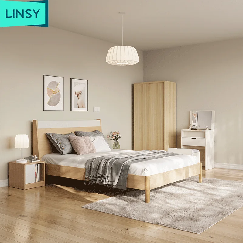Linsy indoor wood bedroom furniture sets wood platform bed bedroom sets